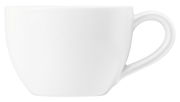 Weiße Espressotasse mit Henkel, seitliche Ansicht