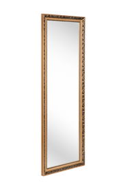 Rechteckiger Spiegel mit reich verziertem goldfarbenem Rahmen, seitliche Perspektive