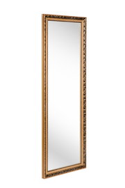 Rechteckiger Spiegel mit reich verziertem goldfarbenem Rahmen, seitliche Perspektive