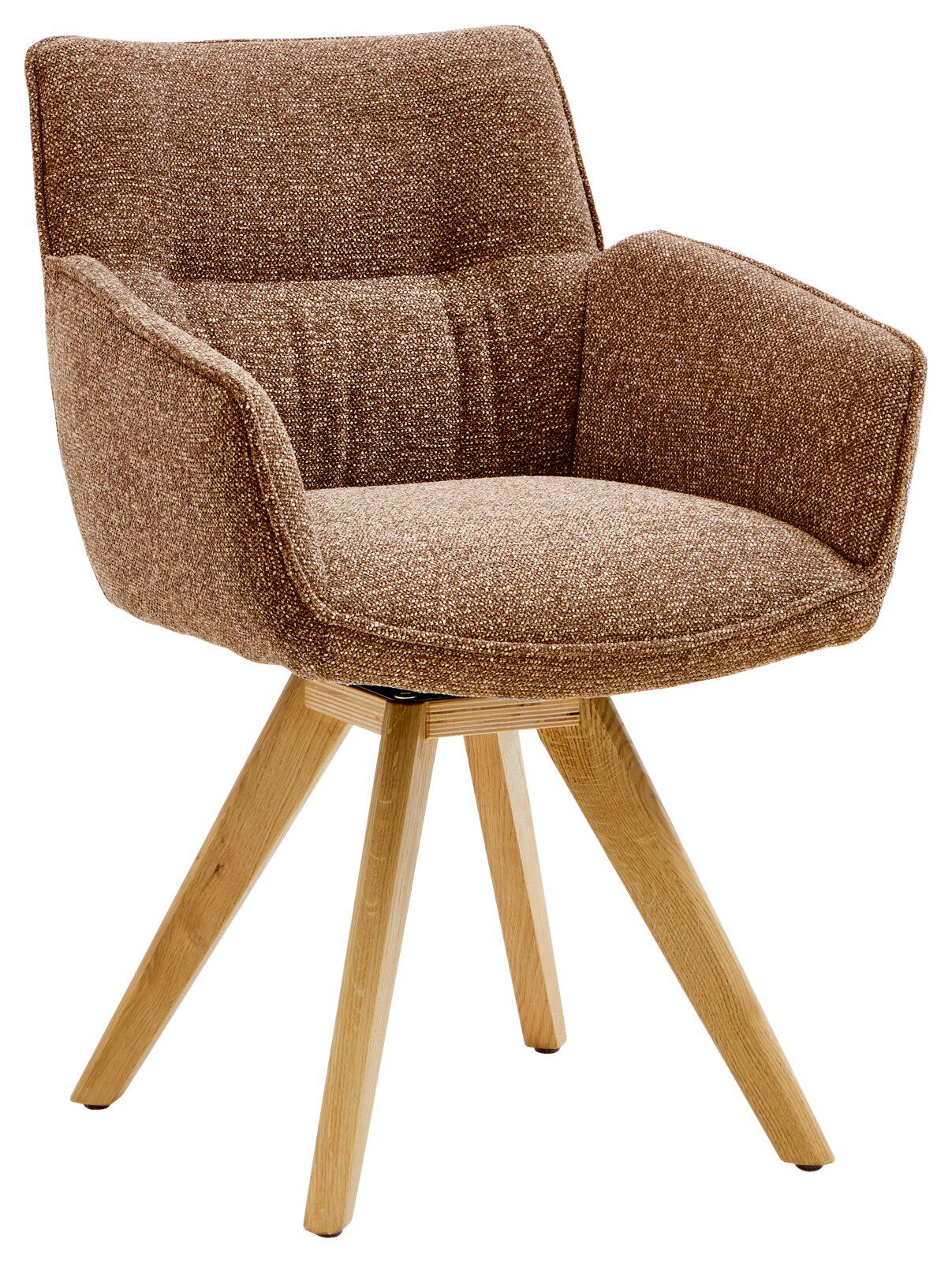 Valdera Armlehnstuhl DORI Brauner Armlehnstuhl mit gepolstertem Sitz und Rückenlehne, auf vier hölzernen Beinen, seitliche Perspektive