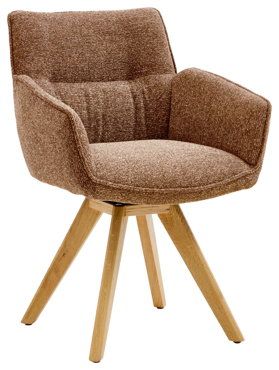 Valdera Armlehnstuhl DORI Brauner Armlehnstuhl mit gepolstertem Sitz und Rückenlehne, auf vier hölzernen Beinen, seitliche Perspektive