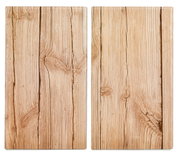 Zwei rechteckige Glasschneideplatten mit Holzoptik, von oben betrachtet.