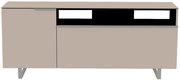 TV-Lowboard in beige mit zwei Türen und offenen Fächern, frontale Ansicht