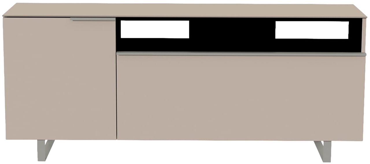 TV-Lowboard in beige mit zwei Türen und offenen Fächern, frontale Ansicht