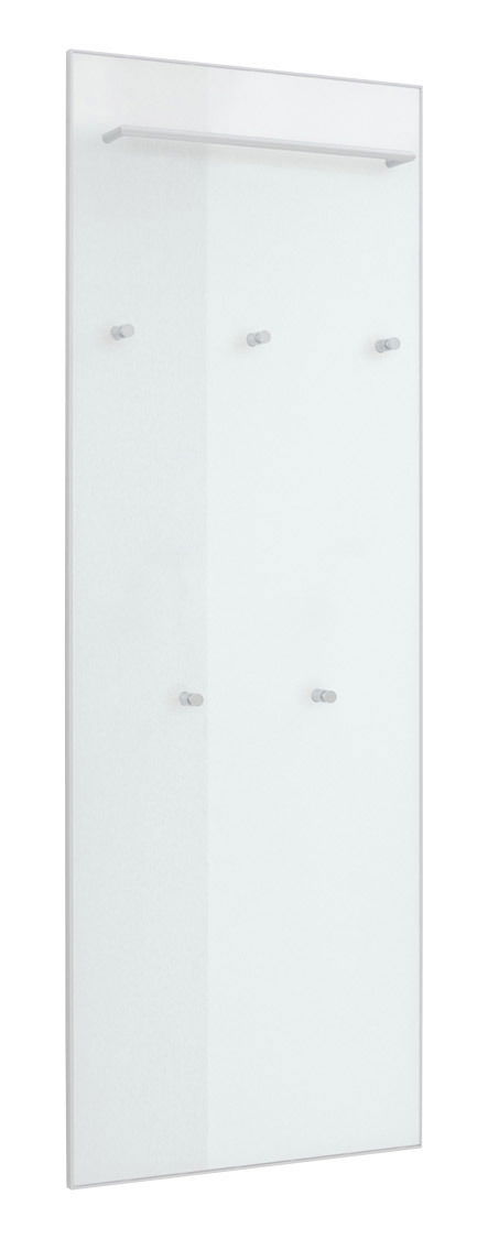 XL-Garderobenpaneel flach aus Glas mit mehreren Haken und einer Ablage, seitliche Perspektive