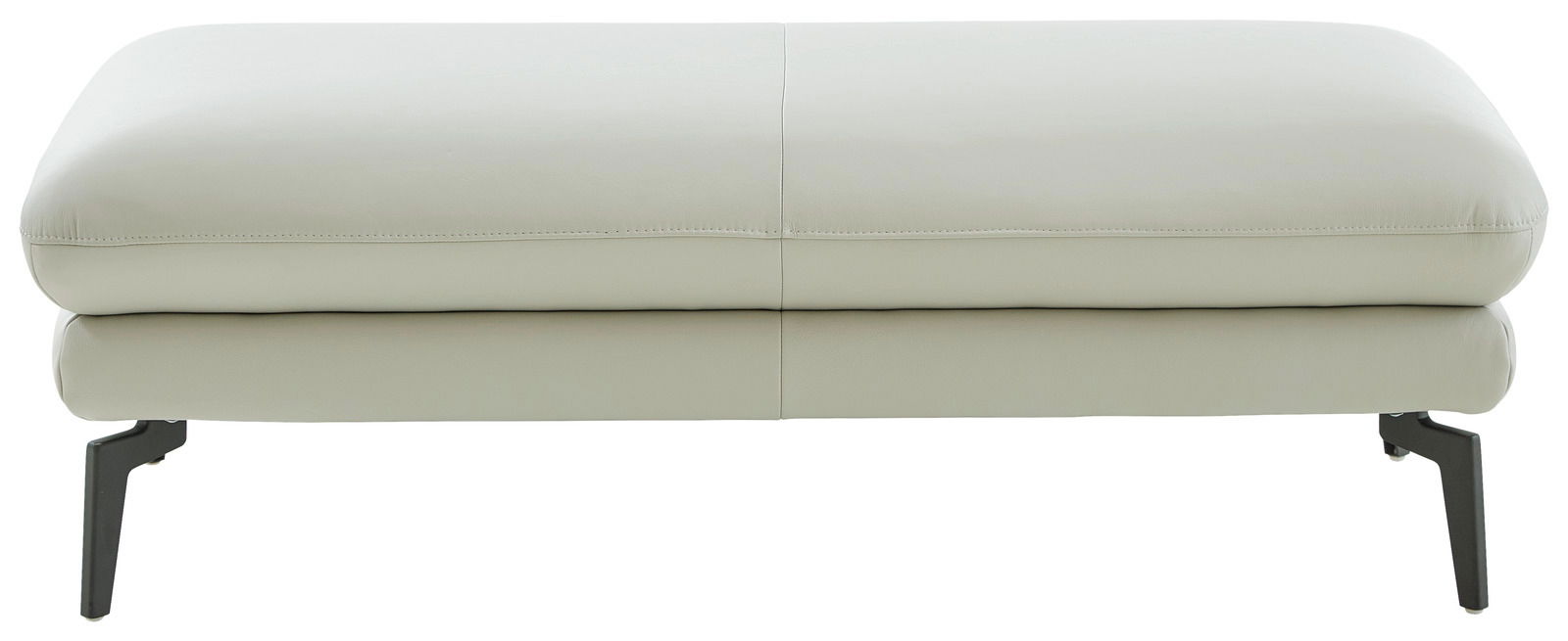 Frontale Ansicht eines XXL-Hockers mit hellgrauem Polster und schwarzen Metallbeinen.