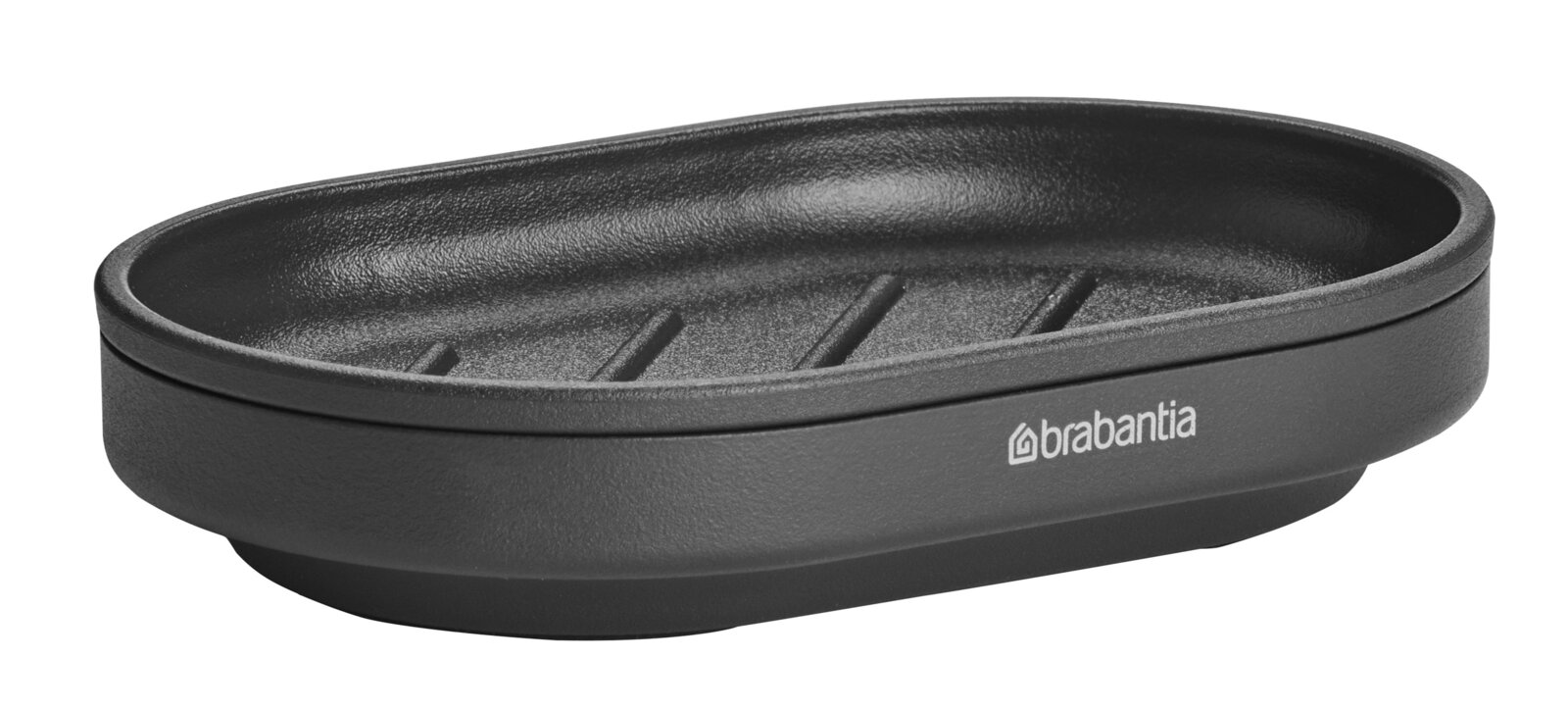 Brabantia Zeepbakje MINDSET Schwarze Seifenschale aus Kunststoff mit Rillen, seitliche Perspektive