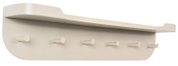 Wandgarderobe XORA JIL in seitlicher Perspektive mit sechs Haken und einer Ablagefläche, cremefarben.