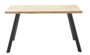Moderner Esstisch mit Holzplatte und schwarzen Metallbeinen, Frontalansicht