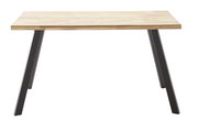 Moderner Esstisch mit Holzplatte und schwarzen Metallbeinen, Frontalansicht