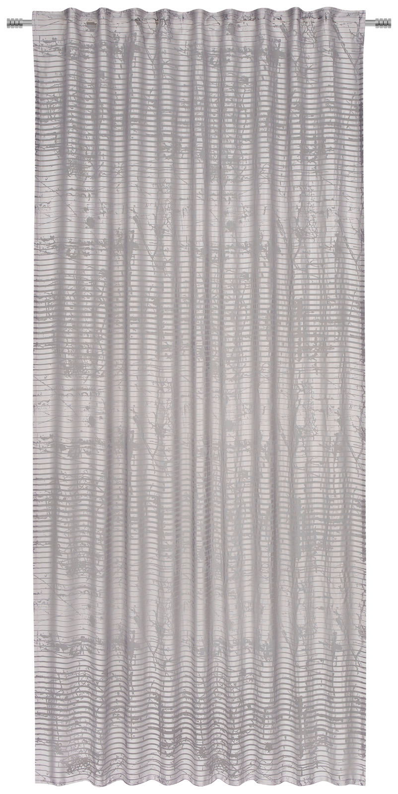 Fertigvorhang Giovanna 140x245 in grauem Design mit feinem Muster, frontal aufgenommen.
