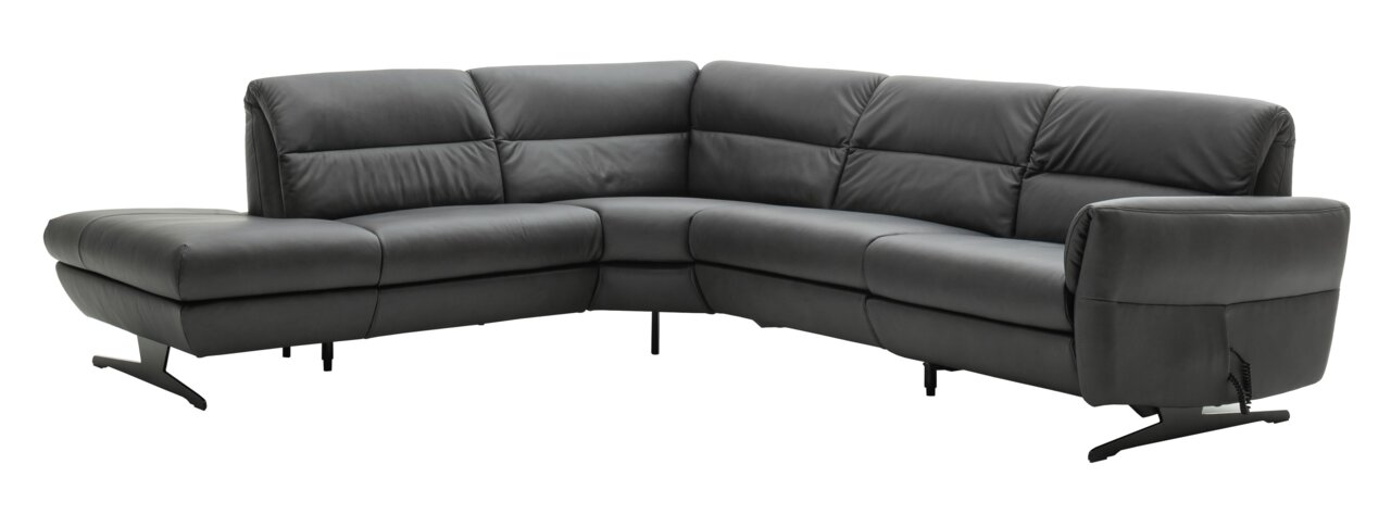 Ecksofa SALERNO in dunklem Leder, perspektivische Ansicht von vorne links