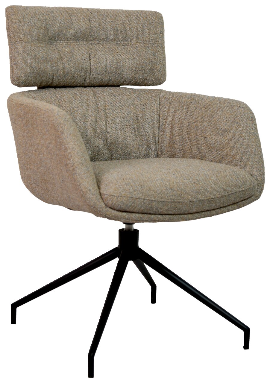 Dieter Knoll Armlehnstuhl PABLO Moderner Armlehnstuhl mit gepolstertem Sitz und Rückenlehne, auf schwarzem Metallgestell, seitliche Perspektive