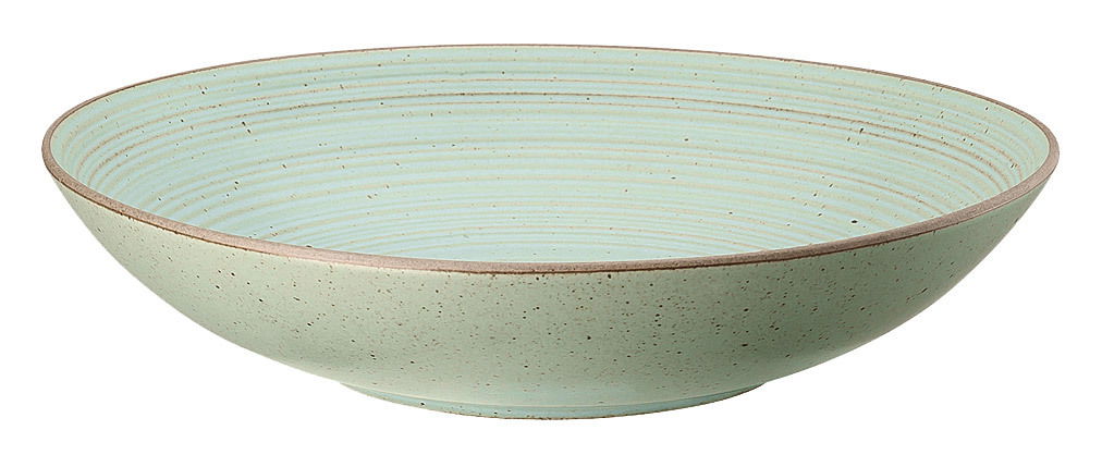 Suppenteller 23 cm in sanftem Grün mit feiner Linienstruktur, seitliche Perspektive
