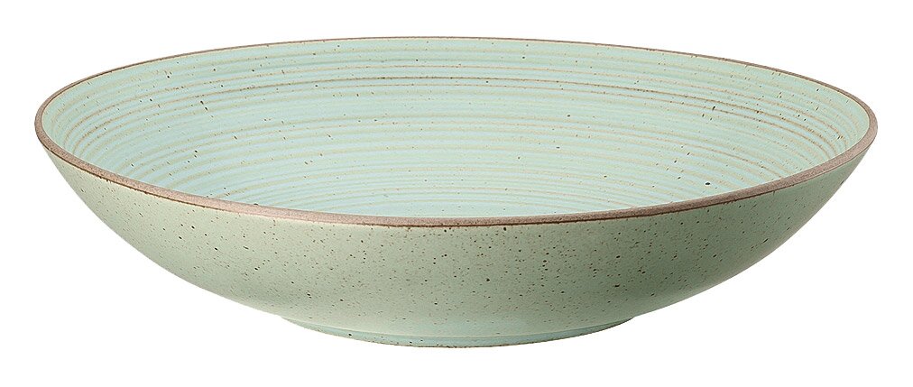 Suppenteller 23 cm in sanftem Grün mit feiner Linienstruktur, seitliche Perspektive