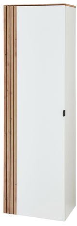 Moderner Garderoben-Hängeschrank in Weiß mit Holzdetails, Frontalansicht