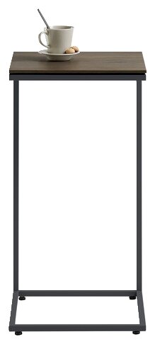 Johann Jakob Bijzettafel LANDO Moderne bijzettafel met metalen frame en houten blad, afgebeeld van voren, met een kopje en koekjes erop.