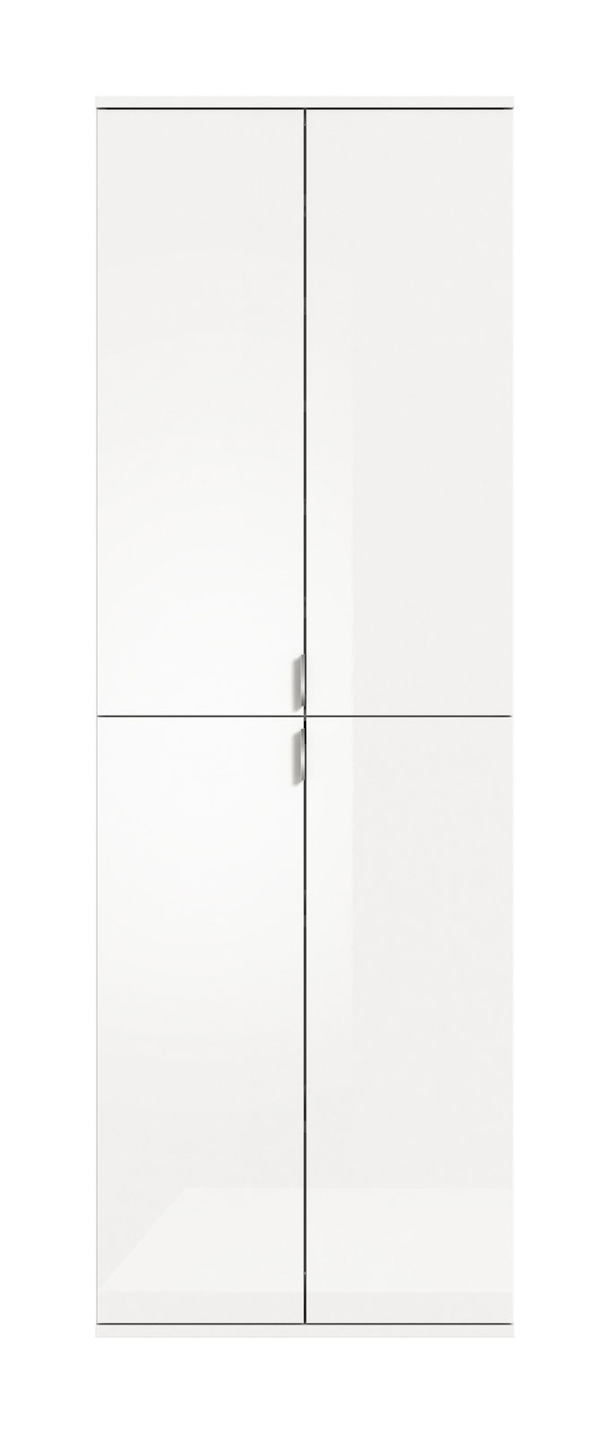 Moderner weißer Hochschrank mit vier Türen, frontale Ansicht