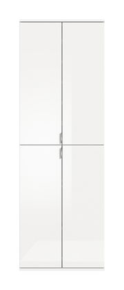 Moderner weißer Hochschrank mit vier Türen, frontale Ansicht