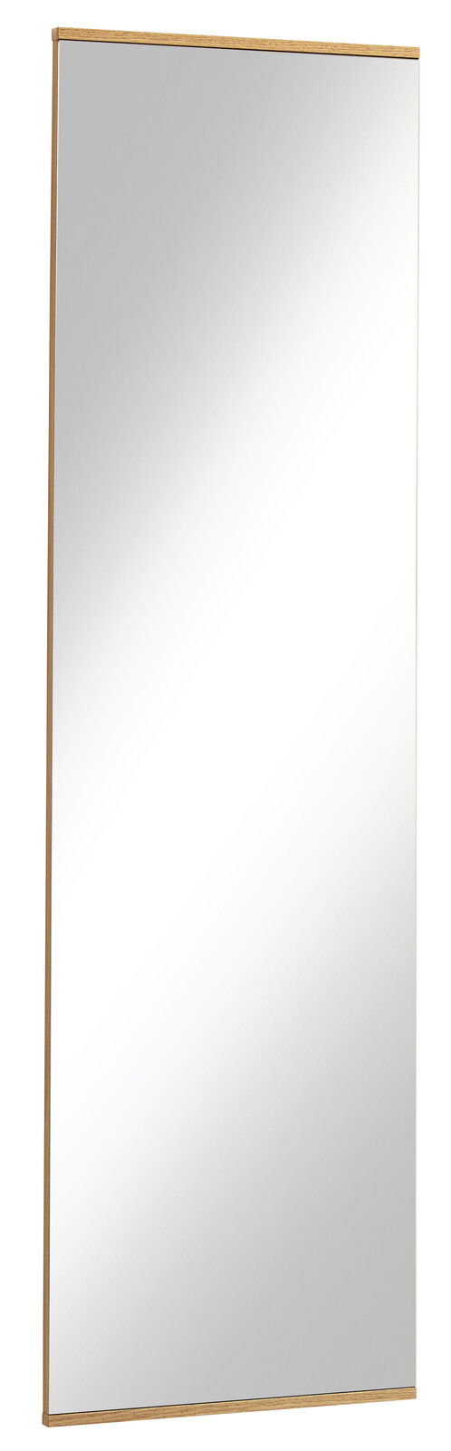 Rechteckiger Spiegel mit schmalem Holzrahmen, seitliche Perspektive