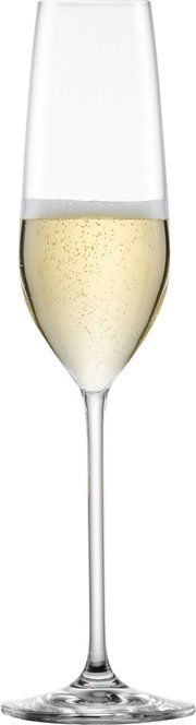 Fortissimo-champagneglas gevuld met champagne, zijaanzicht