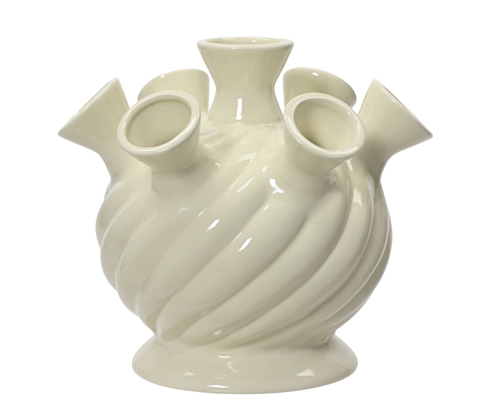 Decoris Vase 19,5cm Cremeweiße, glänzende Keramikvase in Herzform mit mehreren schräg angeordneten Öffnungen, freigestellt auf weißem Hintergrund, Ansicht leicht von oben frontal