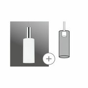 Zylindrischer Dekoschirm Raja in Weiß, hängend von der Seite betrachtet, mit glänzendem Metallabschluss.