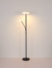 Moderner Deckenfluter Globo Lighting STANFORD mit zusätzlichem Leselicht, frontal abgebildet in einem schlichten Raum.