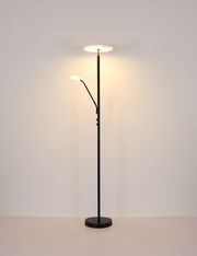 Moderner Deckenfluter Globo Lighting STANFORD mit zusätzlichem Leselicht, frontal abgebildet in einem schlichten Raum.