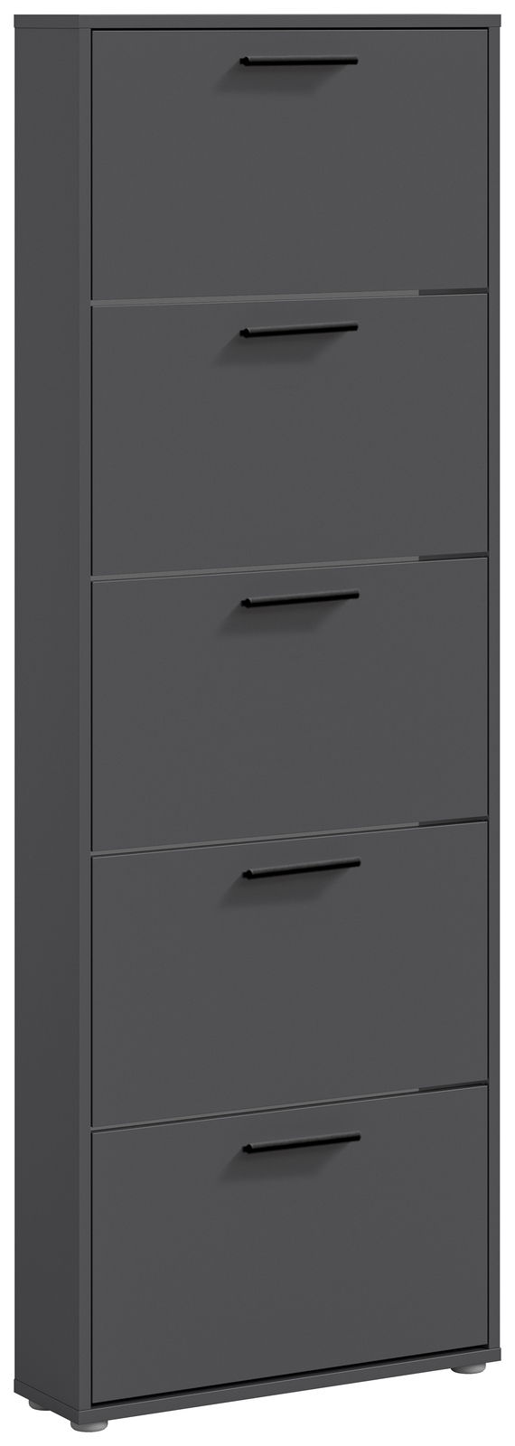 Schwarzer Schuhkipper mit fünf Klappen, frontale Ansicht