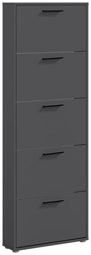 Schwarzer Schuhkipper mit fünf Klappen, frontale Ansicht