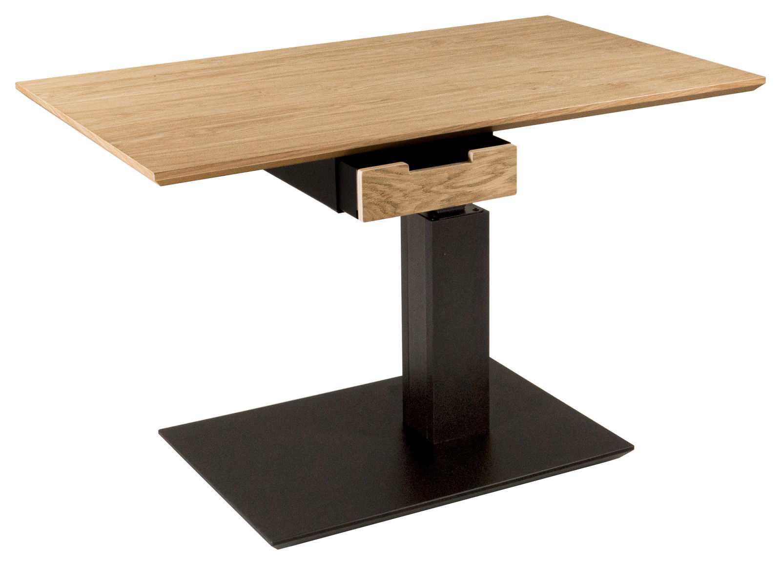 Novel Couchtisch 5674 Moderner Couchtisch mit Holzplatte und schwarzem Metallfuß, seitliche Perspektive