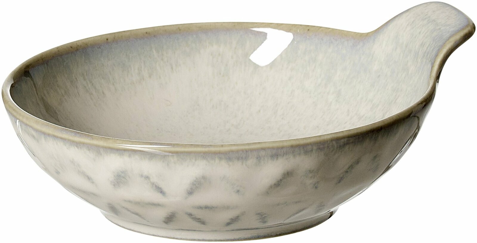 Keramikschale Troms mit Griff, seitliche Perspektive, cremefarben mit dezentem Muster