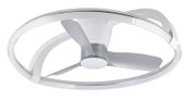 Moderner Deckenventilator mit drei Flügeln und elegantem Ringdesign, seitliche Perspektive