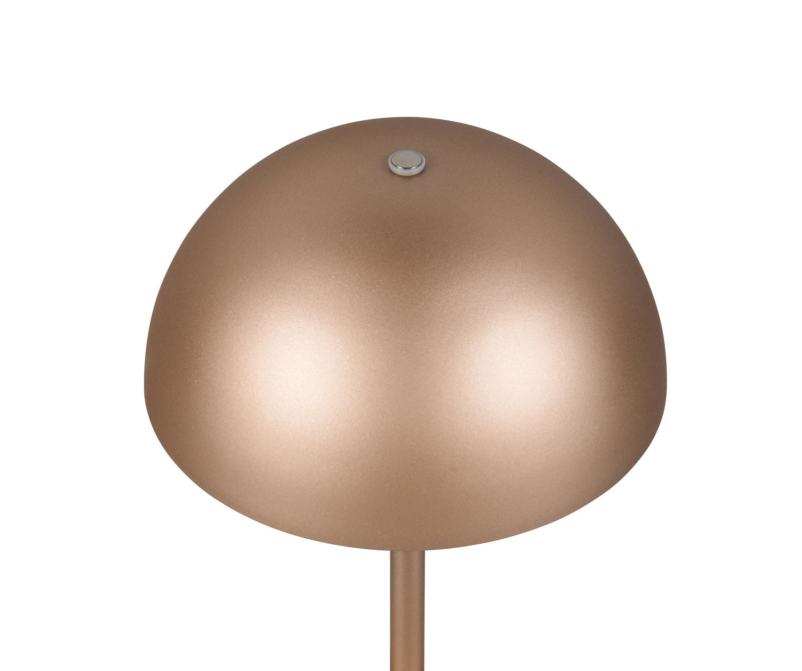 Nahaufnahme einer Akku-Tischleuchte in Bronzeoptik, von oben betrachtet.