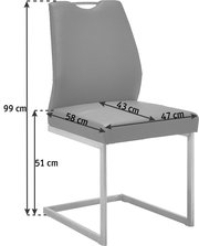Grauer Schwingstuhl mit Metallgestell, seitliche Perspektive, Maße: Sitzhöhe 58 cm, Sitztiefe 43 cm, Sitzbreite 47 cm