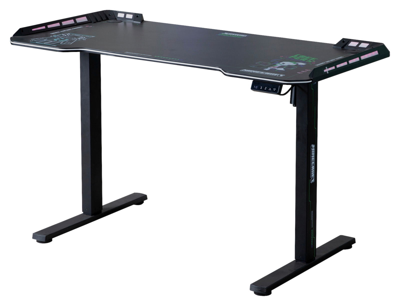 Zurbrüggen Gaming-Tisch MINECRAFT Moderner Gaming-Tisch mit LED-Beleuchtung und ergonomischem Design, seitliche Perspektive