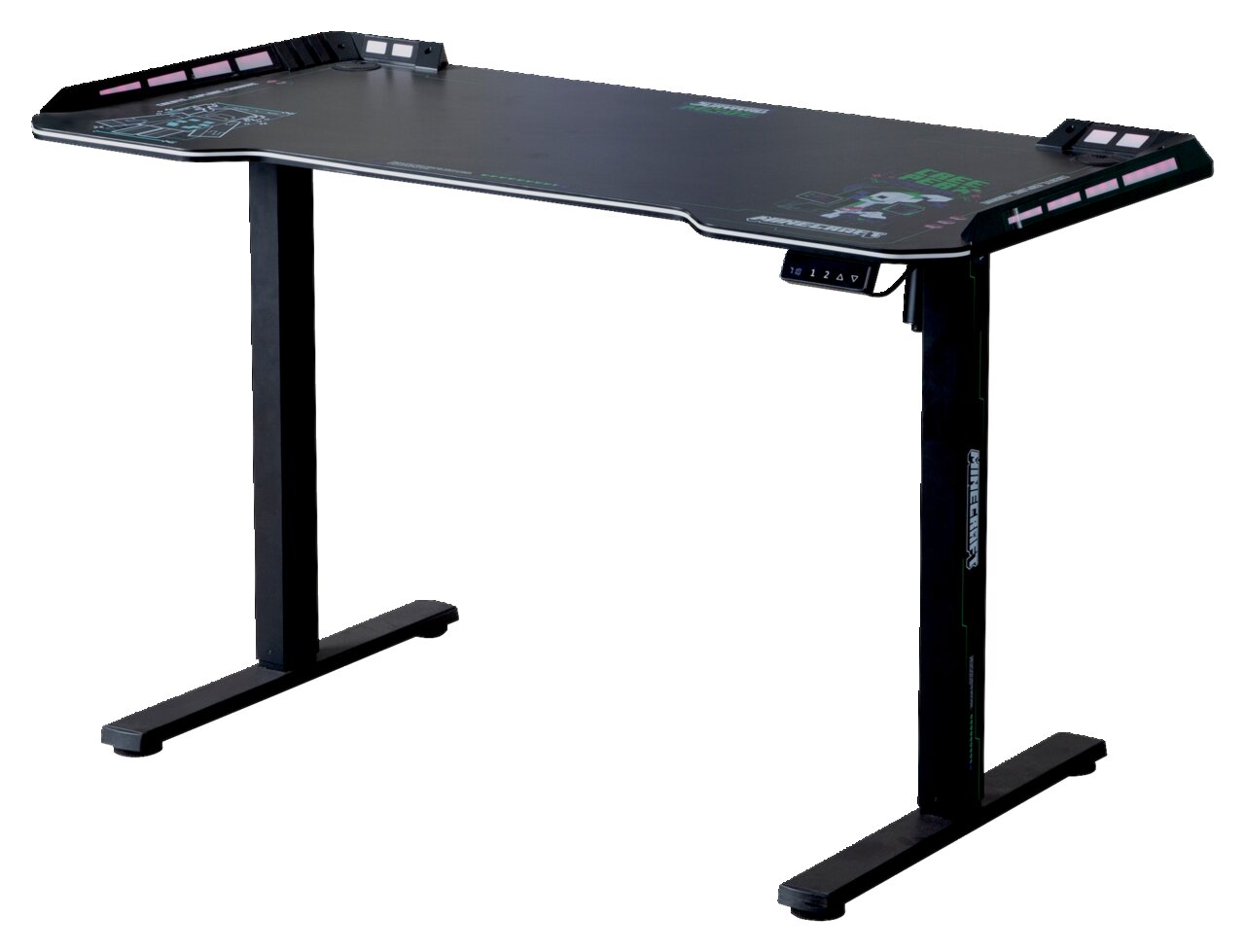 Moderner Gaming-Tisch mit LED-Beleuchtung und ergonomischem Design, seitliche Perspektive