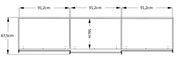 Technische Zeichnung eines Schwebetürenschranks mit den Maßen 67,5 cm Höhe und 91,2 cm Breite pro Segment, Frontansicht.