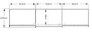 Technische Zeichnung eines Schwebetürenschranks mit den Maßen 67,5 cm Höhe und 91,2 cm Breite pro Segment, Frontansicht.