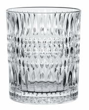 Transparenter Becher mit Ethno-Muster, seitliche Perspektive