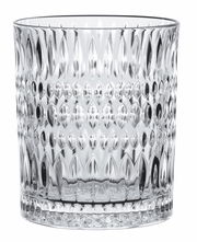 Transparenter Becher mit Ethno-Muster, seitliche Perspektive