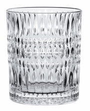 Transparenter Becher mit Ethno-Muster, seitliche Perspektive