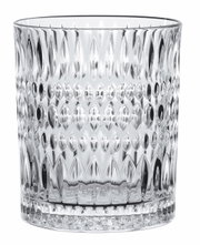 Transparenter Becher mit Ethno-Muster, seitliche Perspektive