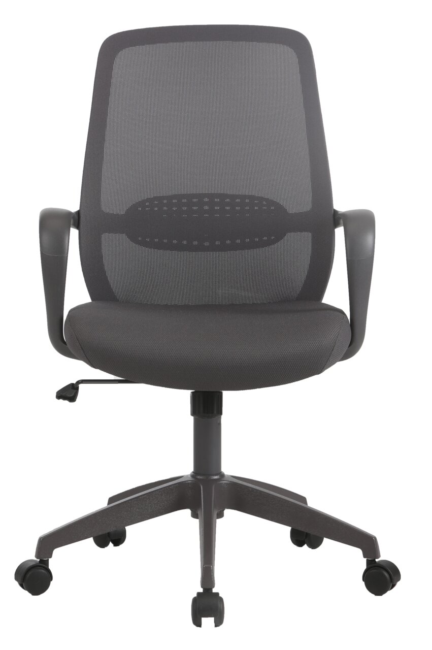 Ergonomische draaistoel met rugleuning van gaas en armleuningen, vooraanzicht