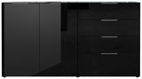 Frontansicht eines schwarzen XL-Sideboards mit zwei Türen und vier Schubladen, modernes Design