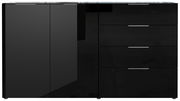 Frontansicht eines schwarzen XL-Sideboards mit zwei Türen und vier Schubladen, modernes Design