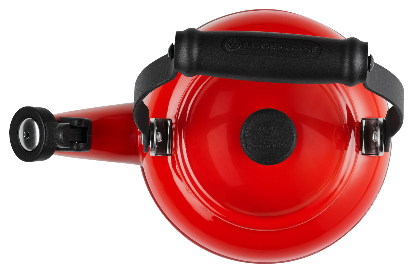 Roter Wasserkessel 1,1 L von oben mit schwarzem Griff und Ausguss