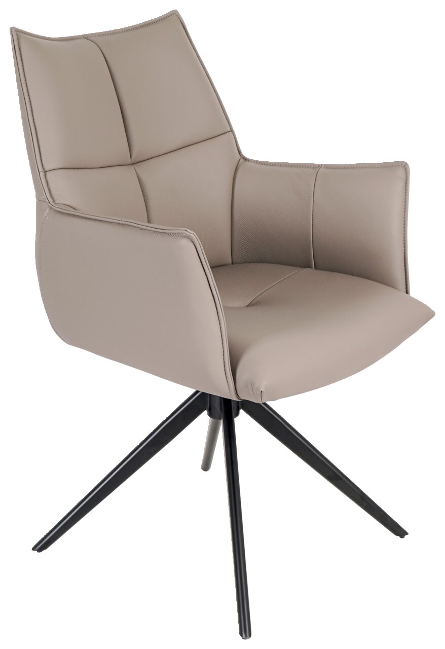 Moderner Armlehnstuhl MIAMI in Beige mit schwarzem Metallgestell, seitliche Perspektive