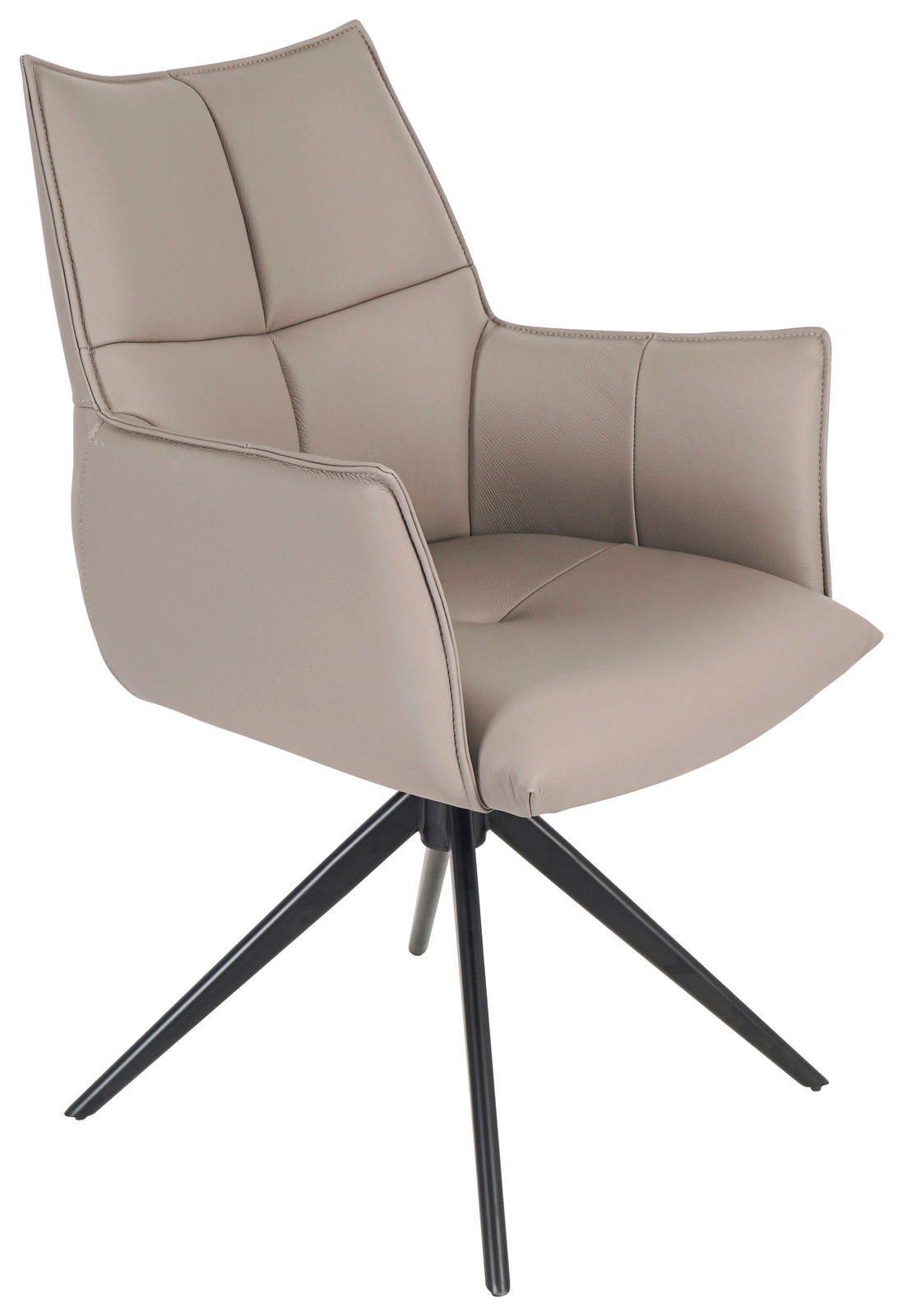 Moderner Armlehnstuhl MIAMI in Beige mit schwarzem Metallgestell, seitliche Perspektive